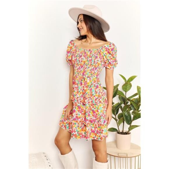 Devine Smocked Sweetheart Neck Flounce Sleeve Mini Dress - Picture 4 of 13